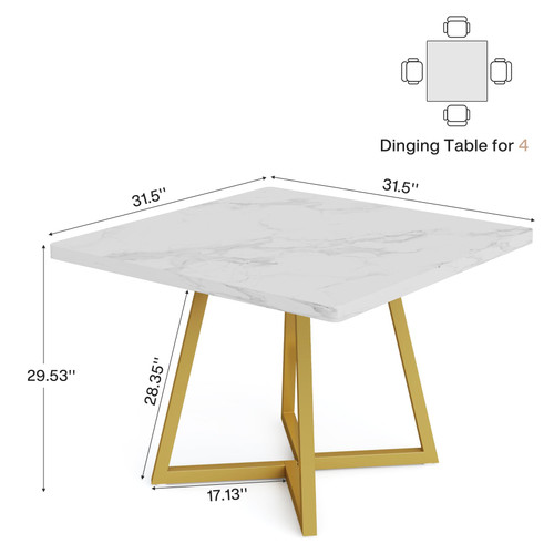 31.5" Square Conference Table Set of 2, 63" Industrial Office Meeting Table for 4-6 People, Business Podcast Furniture with Metal Base for Small Spaces, Office Conference, White & Gold