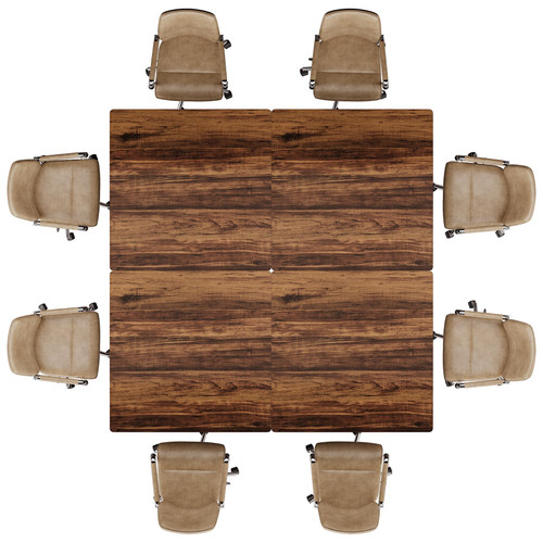 31.5" Square Conference Table Set of 4, 10 ft Industrial Office Meeting Table for 8-10 People, Business Podcast Furniture with Metal Base for Small Spaces, Office Conference, Brown