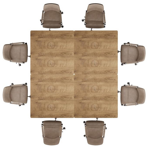 31.5" Square Conference Table Set of 4, 10 ft Industrial Office Meeting Table for 8-10 People, Business Podcast Furniture with Metal Base for Small Spaces, Office Conference, Natural