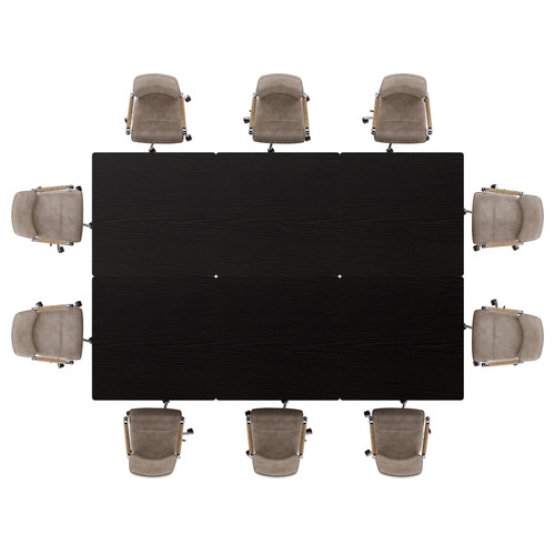 31.5" Square Conference Table Set of 6, 8 ft Industrial Office Meeting Table for 8-10 People, Business Podcast Furniture with Metal Base for Small Spaces, Office Conference, Black