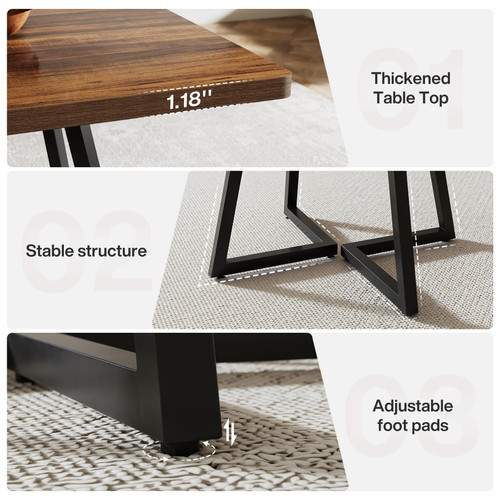 31.5" Square Conference Table Set of 6, 8 ft Industrial Office Meeting Table for 8-10 People, Business Podcast Furniture with Metal Base for Small Spaces, Office Conference, Brown