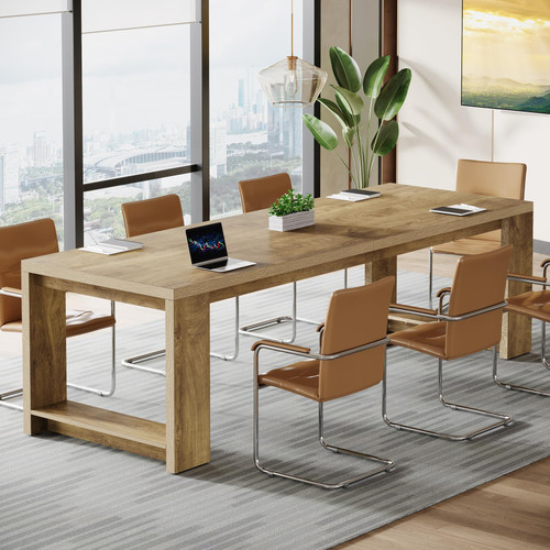 Large Conference Table for 6-8, 87-Inch Rectangular Meeting Table, Farmhouse Seminar Boardroom Desk for Office Conference Room (Natural)