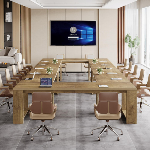 Large Conference Table for 6-8, 87-Inch Rectangular Meeting Table, Farmhouse Seminar Boardroom Desk for Office Conference Room (Natural)