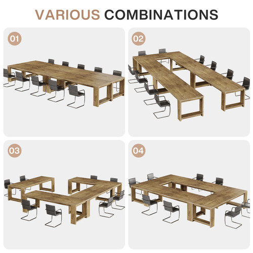 Large Conference Table for 6-8, 87-Inch Rectangular Meeting Table, Farmhouse Seminar Boardroom Desk for Office Conference Room (Natural)
