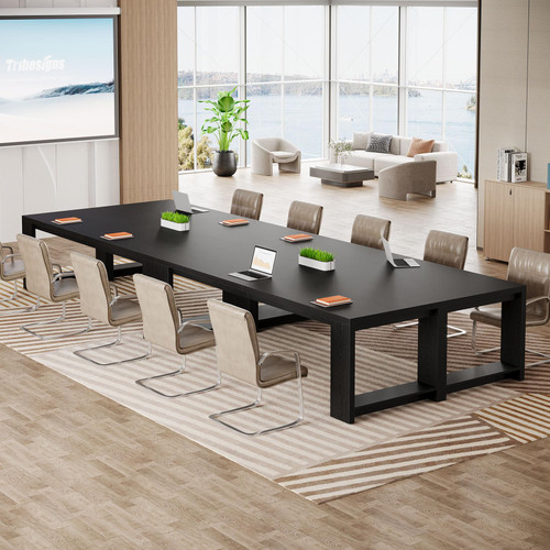 Large Conference Table for 6-8, 87-Inch Rectangular Meeting Table, Farmhouse Seminar Boardroom Desk for Office Conference Room (1, Black)