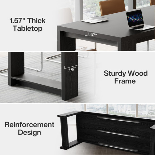 Large Conference Table for 6-8, 87-Inch Rectangular Meeting Table, Farmhouse Seminar Boardroom Desk for Office Conference Room (1, Black)