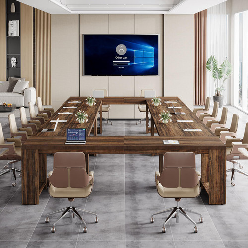 Large Conference Table for 6-8, 87-Inch Rectangular Meeting Table, Farmhouse Seminar Boardroom Desk for Office Conference Room (1, Vintage)