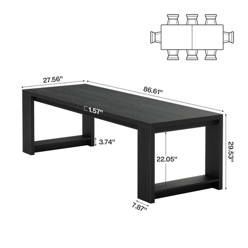 Large Conference Table Set of 2, 87-Inch Rectangular Meeting Table, Farmhouse Seminar Boardroom Desk for Office Conference Room (2, Black)