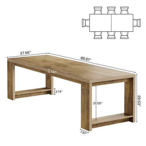 Large Conference Table for 6-8, 87-Inch Rectangular Meeting Table, Farmhouse Seminar Boardroom Desk for Office Conference Room (2, Natural)