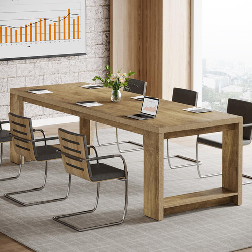 Large Conference Table for 6-8, 87-Inch Rectangular Meeting Table, Farmhouse Seminar Boardroom Desk for Office Conference Room (2, Natural)