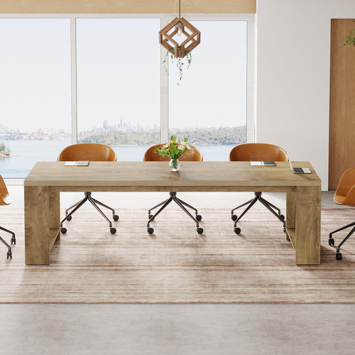 Large Conference Table for 6-8, 87-Inch Rectangular Meeting Table, Farmhouse Seminar Boardroom Desk for Office Conference Room (2, Natural)