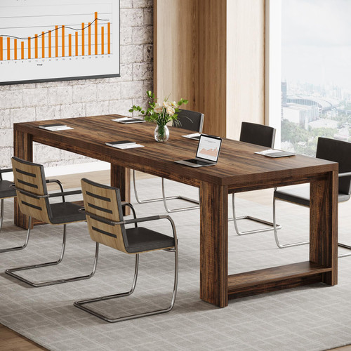 Large Conference Table for 6-8, 87-Inch Rectangular Meeting Table, Farmhouse Seminar Boardroom Desk for Office Conference Room (2, Vintage)