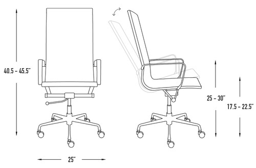Ribbed Office Chair - Tall Back Desk Chair with Arm Rest, Swivel & Cushion Availability, Made of Faux Leather, Grey, Computer Chair