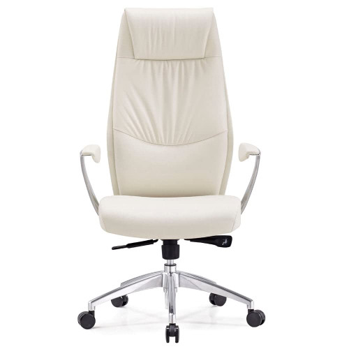 Modern Franklin Genuine Leather Adjustable Executive Chair with Aluminum Base - White