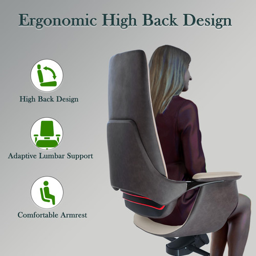 Leather Executive Chair, Top Grain Ergonomic High Back Office Chair with Lumbar Support, Height Adjustable 400lbs Weight Capacity Metal Base with 360° Flexible Wheels (White)