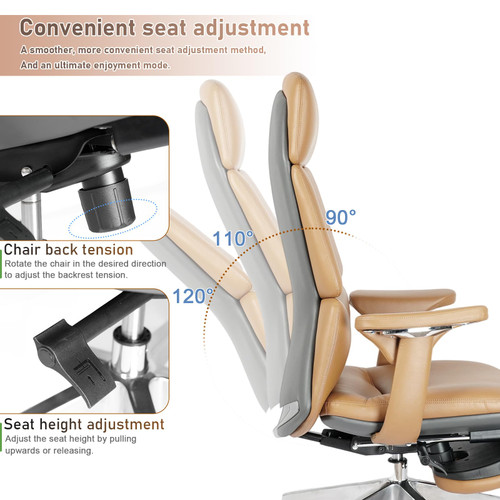 Leather Office Chair with Flexible Footrest, High Back Executive Office Chair with Lumbar Support, Adjustable Tilt Mechanism, Weight Capacity 400 lbs (Brown)