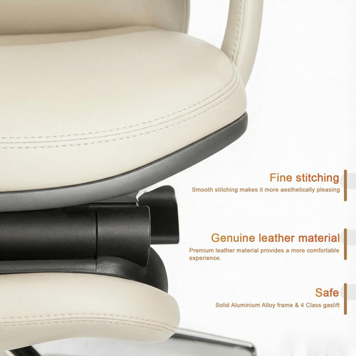 Leather Office Chair with Flexible Footrest, High Back Executive Office Chair with Lumbar Support, Adjustable Tilt Mechanism, Weight Capacity 400 lbs (White)