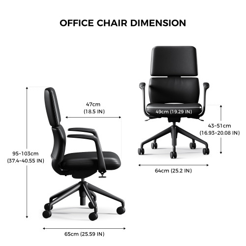 Leather Office Desk Chair with Wheels, Ergonomic Leather Executive Chair, Mid Back, Swivel Base with Adjustable Tilt, Modern Style, Luxury Aluminum Frame