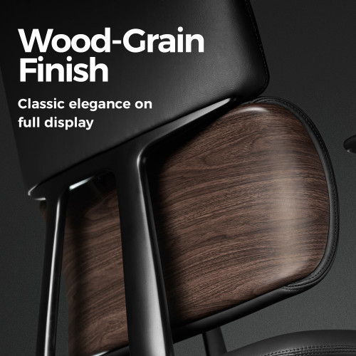 Leather Office Desk Chair, Ergonomic Leather Office Chair Mid Back, Upgraded Wood Grain Finish and S Curve Back with Solid Aluminum Frame, Luxury and Mordern