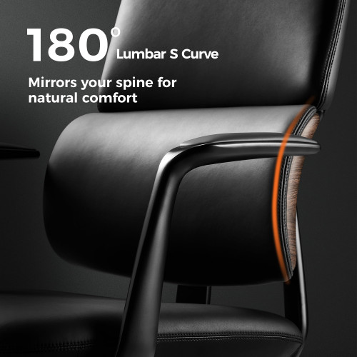Leather Office Desk Chair, Ergonomic Leather Office Chair Mid Back, Upgraded Wood Grain Finish and S Curve Back with Solid Aluminum Frame, Luxury and Mordern