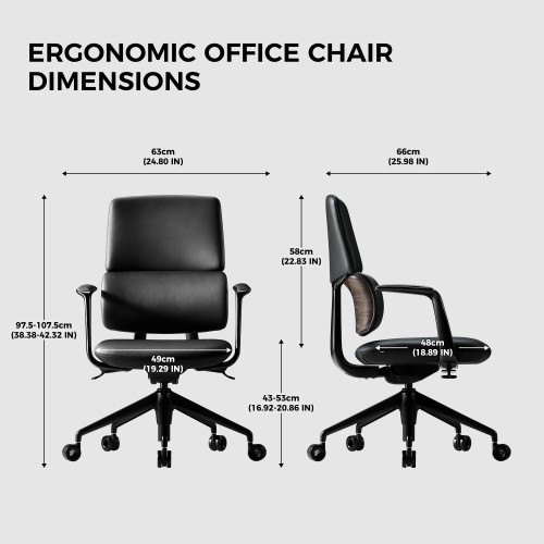 Leather Office Desk Chair, Ergonomic Leather Office Chair Mid Back, Upgraded Wood Grain Finish and S Curve Back with Solid Aluminum Frame, Luxury and Mordern