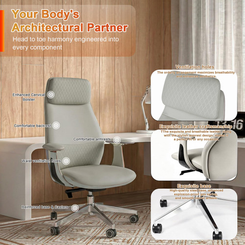 Leather High-Back Executive Office Chair,Ergonomic