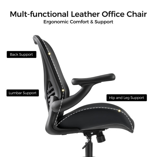Executive Office Chair, Thick Padded PU Leather Desk Chair with Adjustable Lumbar Support and 3D Armrests, Easy-Clean for Home Office and Study Room(Pack of 1, Black)