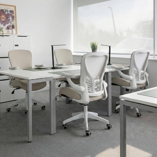 (Pack of 5, Pale Gray) Executive Office Chair, Thick Padded PU Leather Desk Chair with Adjustable Lumbar Support and 3D Armrests, Easy-Clean for Home Office and Study Room
