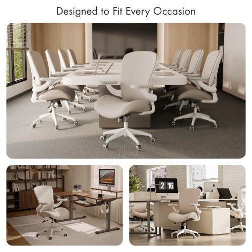 (Pack of 5, Pale Gray) Executive Office Chair, Thick Padded PU Leather Desk Chair with Adjustable Lumbar Support and 3D Armrests, Easy-Clean for Home Office and Study Room