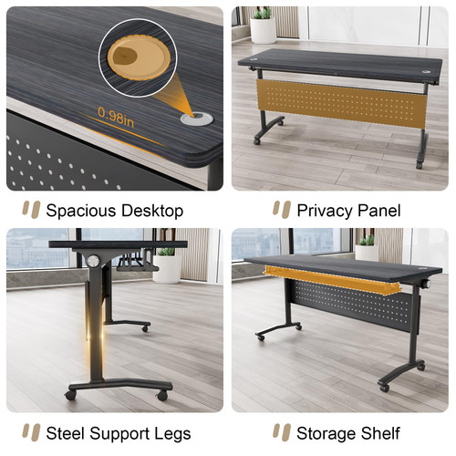 2 Pack Folding Conference Tables with Wheels,47.2in Flip Top Modular Conference Table,Mobile Joinable Conference Tables,Stackable Space-Saving Training Table for Office Classroom Seminar(Black2)
