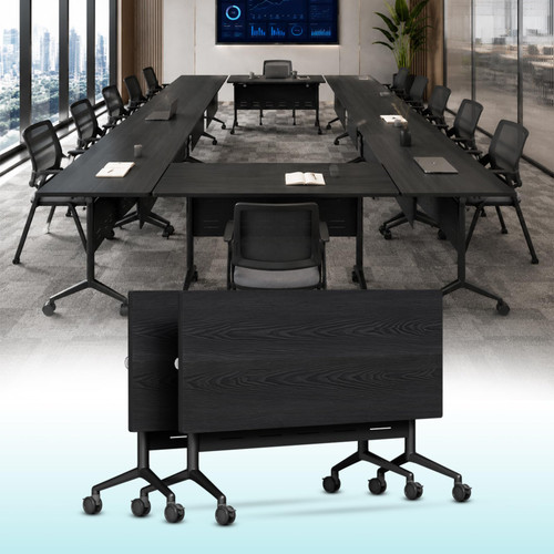 2 Pack Folding Conference Tables with Wheels,47.2in Flip Top Modular Conference Table,Mobile Joinable Conference Tables,Stackable Space-Saving Training Table for Office Classroom Seminar(Black3)