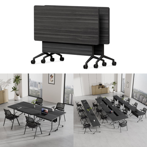 2 Pack Folding Conference Tables with Wheels,47.2in Flip Top Modular Conference Table,Mobile Joinable Conference Tables,Stackable Space-Saving Training Table for Office Classroom Seminar(Ebony)