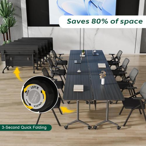 2 Pack Folding Conference Tables with Wheels,47.2in Flip Top Modular Conference Table,Mobile Joinable Conference Tables,Stackable Space-Saving Training Table for Office Classroom Seminar(Ebony)