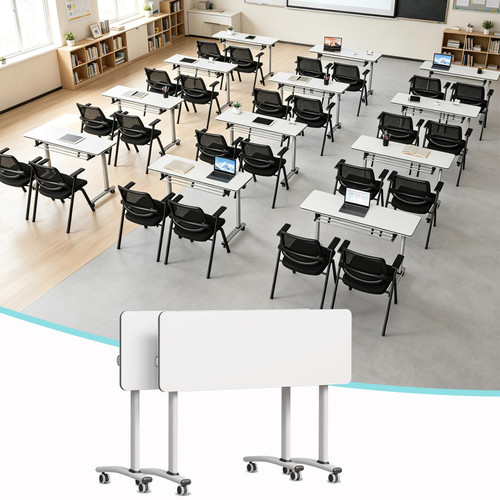 2 Pack Folding Conference Tables with Wheels,47.2in Flip Top Modular Conference Table,Mobile Joinable Conference Tables,Stackable Space-Saving Training Table for Office Classroom Seminar(White3)