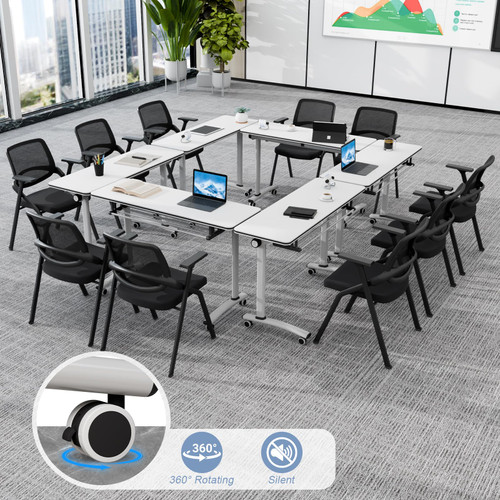 2 Pack Folding Conference Tables with Wheels,47.2in Flip Top Modular Conference Table,Mobile Joinable Conference Tables,Stackable Space-Saving Training Table for Office Classroom Seminar(White3)