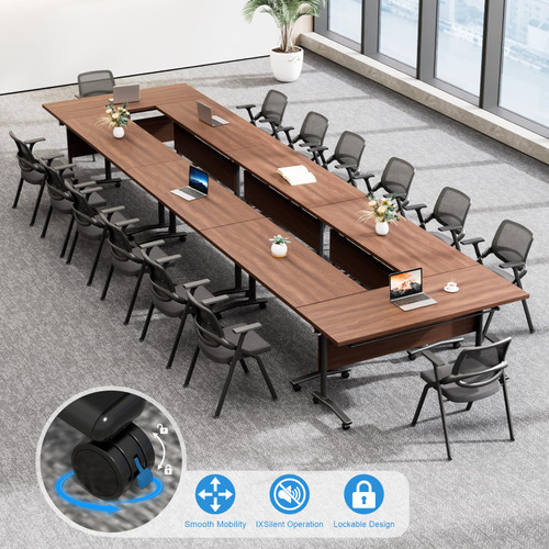 2 Pack Folding Conference Tables with Wheels,47.2in Flip Top Modular Conference Table,Mobile Joinable Conference Tables,Stackable Space-Saving Training Table for Office Classroom Seminar