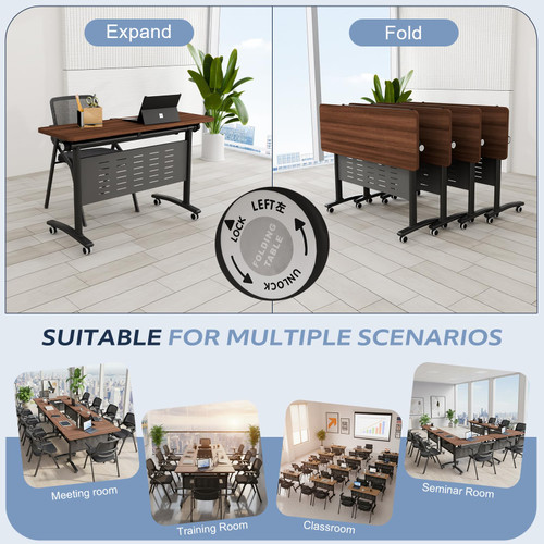 2 Pack Folding Conference Tables with Wheels,47.2in Flip Top Modular Conference Table,Mobile Joinable Conference Tables,Stackable Space-Saving Training Table for Office Classroom Seminar(Walnut2)