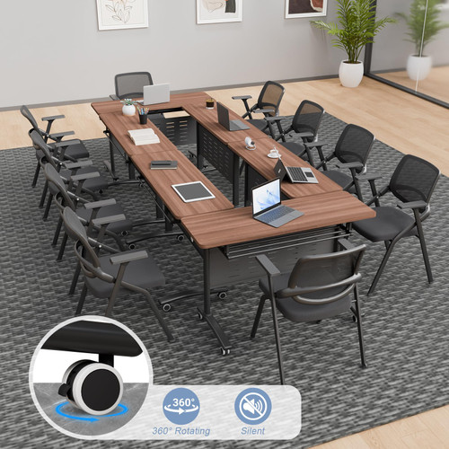 2 Pack Folding Conference Tables with Wheels,47.2in Flip Top Modular Conference Table,Mobile Joinable Conference Tables,Stackable Space-Saving Training Table for Office Classroom Seminar(Walnut2)