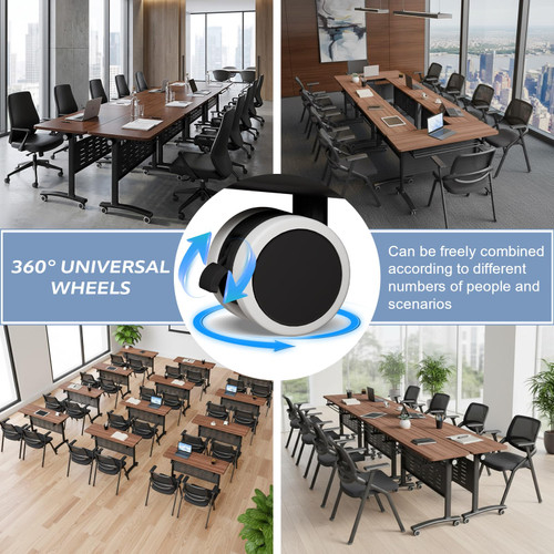 2 Pack Folding Conference Tables with Wheels,47.2in Flip Top Modular Conference Table,Mobile Joinable Conference Tables,Stackable Space-Saving Training Table for Office Classroom Seminar(Walnut2)