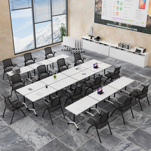 2 Pack Folding Conference Tables with Wheels,47.2in Flip Top Modular Conference Table,Mobile Joinable Conference Tables,Stackable Space-Saving Training Table for Office Classroom Seminar(White1)