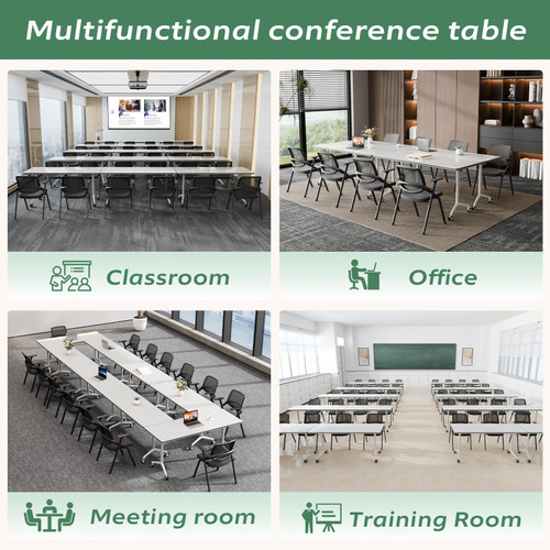 2 Pack Folding Conference Tables with Wheels,47.2in Flip Top Modular Conference Table,Mobile Joinable Conference Tables,Stackable Space-Saving Training Table for Office Classroom Seminar(White2)