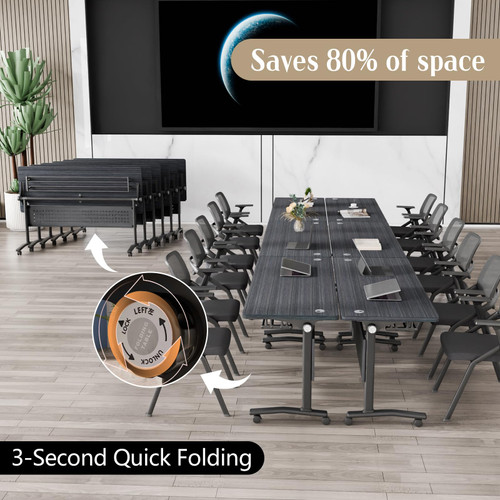 2 Pack Folding Conference Tables with Wheels,55.1in Flip Top Modular Conference Table,Mobile Joinable Conference Tables,Stackable Space-Saving Training Table for Office Classroom Seminar(Black2)