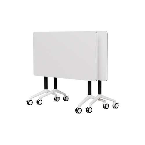 2 Pack Folding Conference Tables with Wheels,55.1in Flip Top Modular Conference Table,Mobile Joinable Conference Tables,Stackable Space-Saving Training Table for Office Classroom Seminar(White1)
