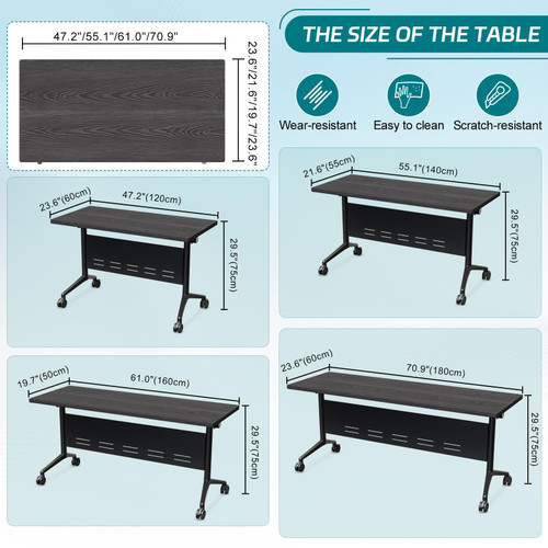 2 Pack Folding Conference Tables with Wheels,61in Flip Top Modular Conference Table,Mobile Joinable Conference Tables,Stackable Space-Saving Training Table for Office Classroom Seminar(Black3)