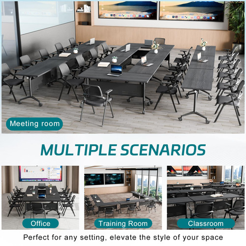 2 Pack Folding Conference Tables with Wheels,61in Flip Top Modular Conference Table,Mobile Joinable Conference Tables,Stackable Space-Saving Training Table for Office Classroom Seminar(Black3)