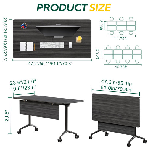 2 Pack Folding Conference Tables with Wheels,61in Flip Top Modular Conference Table,Mobile Joinable Conference Tables,Stackable Space-Saving Training Table for Office Classroom Seminar(Ebony)