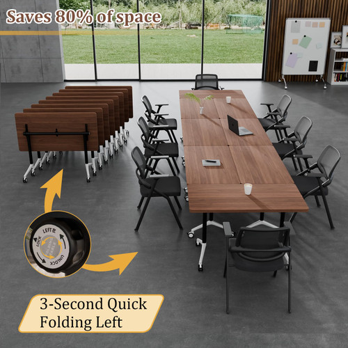 2 Pack Folding Conference Tables with Wheels,61in Flip Top Modular Conference Table,Mobile Joinable Conference Tables,Stackable Space-Saving Training Table for Office Classroom Seminar(Walnut 3)