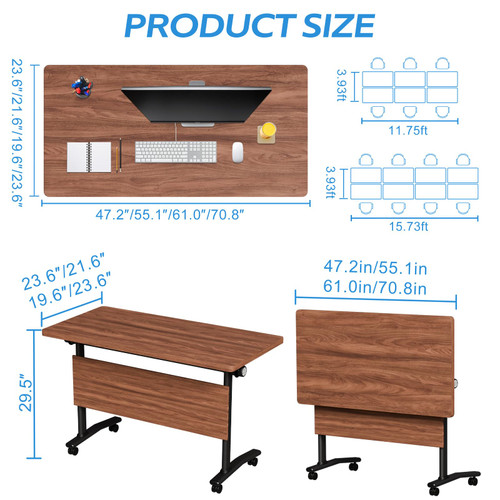 2 Pack Folding Conference Tables with Wheels,70.8in Flip Top Modular Conference Table,Mobile Joinable Conference Tables,Stackable Space-Saving Training Table for Office Classroom Seminar(Walnut)