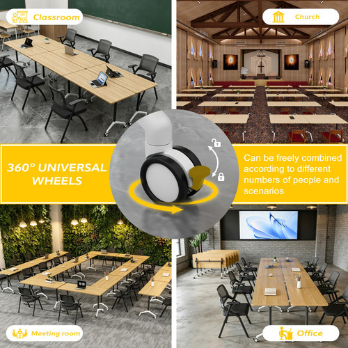 2 Pack Folding Conference Tables with Wheels,70.8in Flip Top Modular Conference Table,Mobile Joinable Conference Tables,Stackable Space-Saving Training Table for Office Classroom Seminar(Yellow)