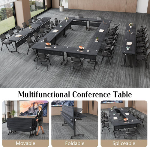 4 Pack Folding Conference Tables with Wheels,47.2in Flip Top Modular Conference Table,Mobile Joinable Conference Tables,Stackable Space-Saving Training Table for Office Classroom Seminar(Black2)